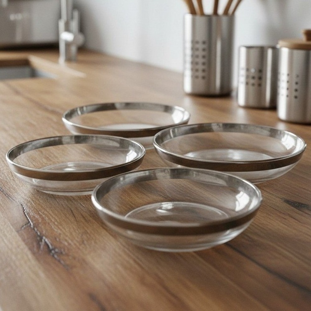 Platinum Trim Glass Dessert Bowls, Set of 4, Vintage Clear Glassware, Tableware